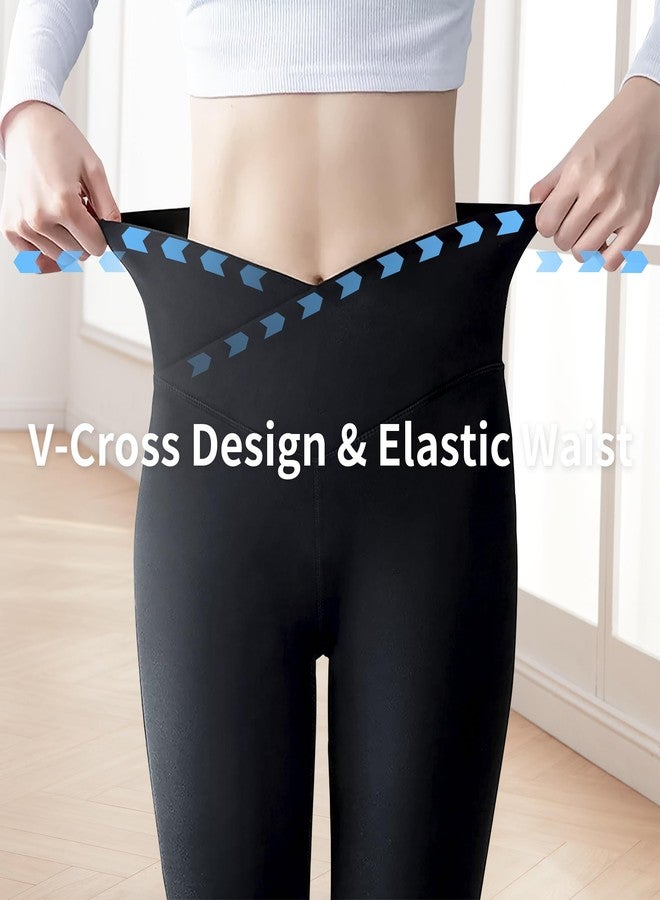 Gnainach Crossover Flare Leggings for Girls Size 11-12 Years Old Black High Waisted Kids Bell Bottom Elastic Length Dance Pants for Running - Image 3